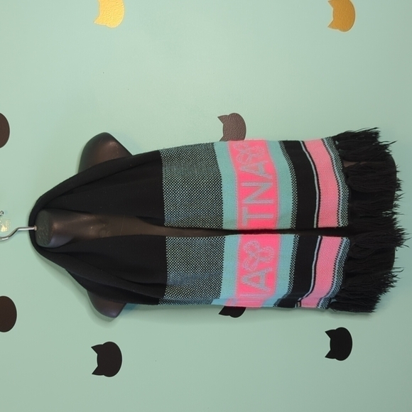 𝅺ARITZIA TNA Pink Blue Black Striped Winter Scarf - Picture 1 of 4